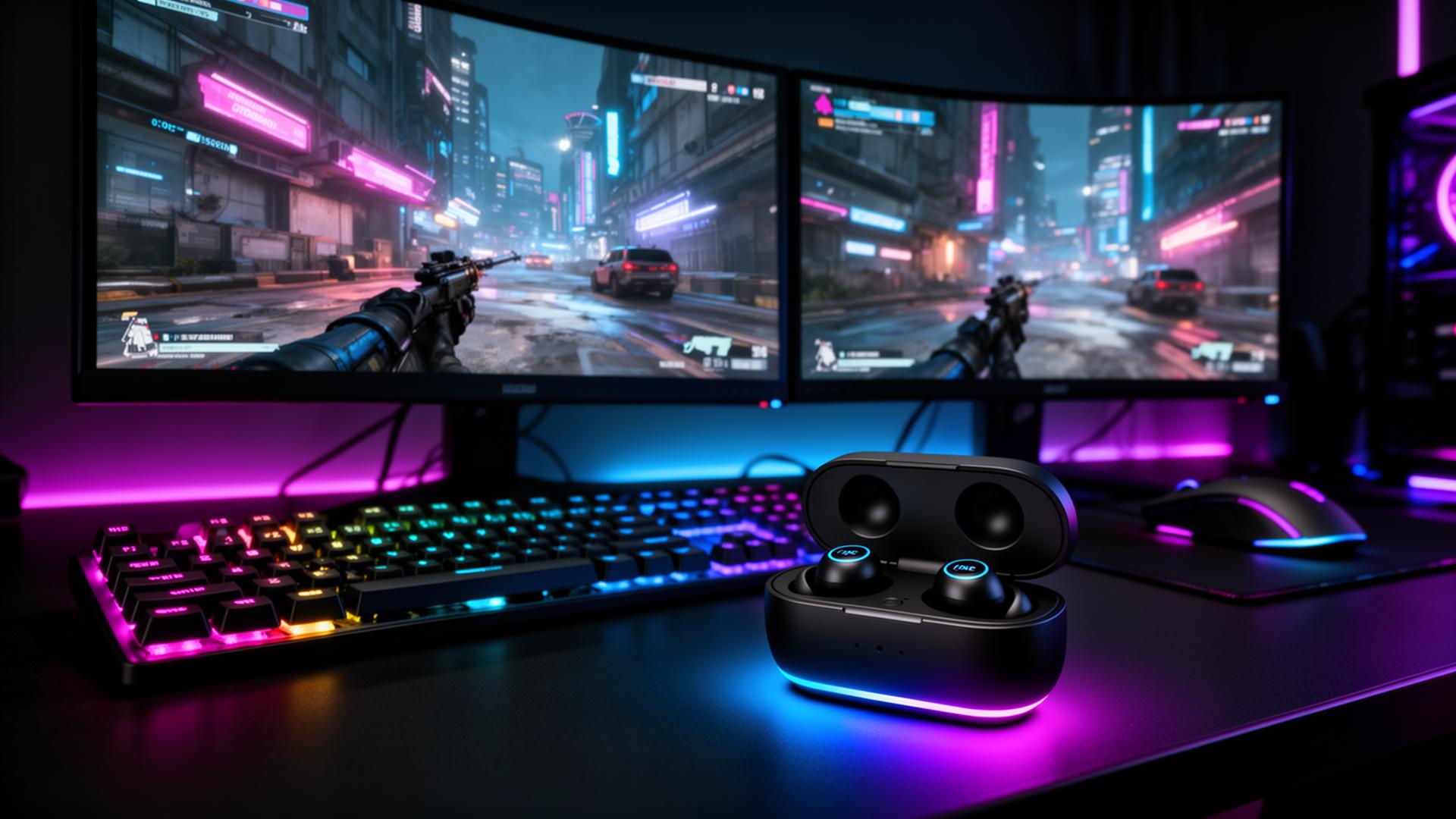 Dark cyberpunk gaming desk with RGB